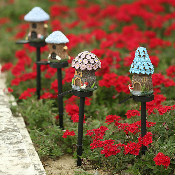 14cm Blomsterhave Ornament, Solcelledrevet LED Lys Fe Hjem