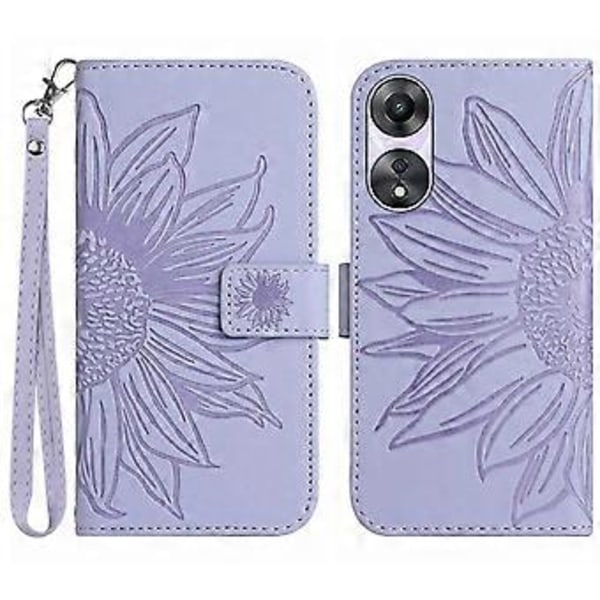Oppo A58 4G lompakkokotelo, auringonkukkakuvio, jalustallinen nahkakotelo ja ranneke Style B