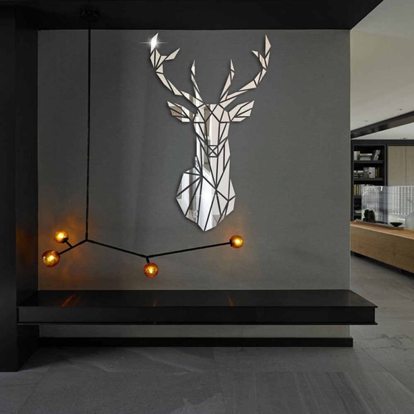 DIY 3D Deer Mirror Veggklistremerker, for stuen, Akryl Deer W