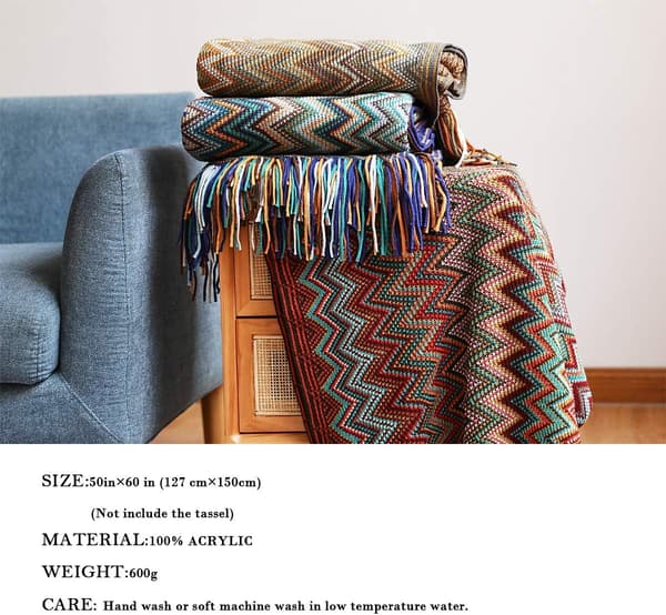 Boho Kastanjer Tæpper Udendørs Strikket Tassel Tæpper, (Gul 50x