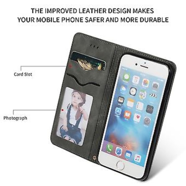 Retro Læderetui med Hudfornemmelse til iPhone 6S Plus & 6 Plus Dark Gray