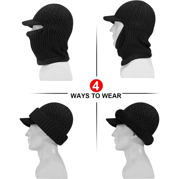 1 stk. Sort Vinter Strikket Termisk Balaclava Hue Med Varm Fleece L