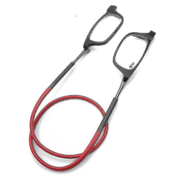 Læsebriller Højkvalitets Tr Magnetisk Absorption Hængende Hals Funky Læserbriller.2,00 Forstørrelse.Rød