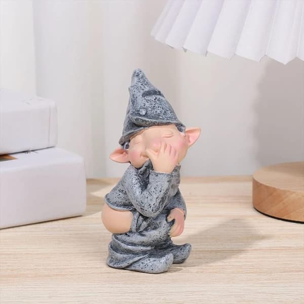 Dværg-gnome skrivebords-havepynt statue, ideel til gårdhave, græsplæne, veranda dekoration - dværg der skider