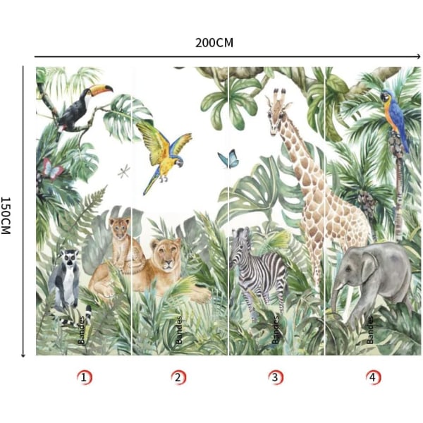 1 stk 200x150 cm ikke-vævet tapet Jungledyr Girafelefant