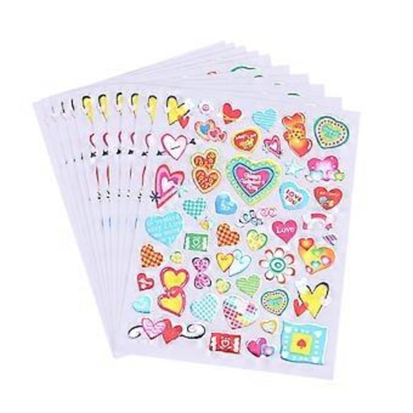 10 ark 3D-klistermærker Hjerte Klistermærker Ark Søde Mærkater Håndværk Scrapbooking 3D Puffy Klistermærker Hjerteformede Klistermærker Børne Scrapbog