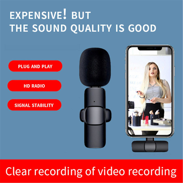 Trådløs lavaliermikrofon Mini-mikrofon for Tiktok-opptak Vlo