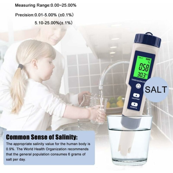 Elektronisk PH-mätare, 5-i-1 PH-mätare Ficktermometer W