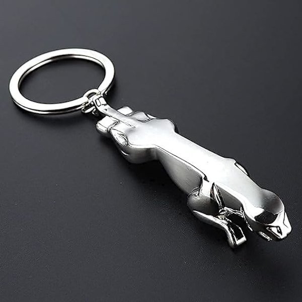 Eläimen muotoinen metalliavainrengas - Jaguari-design - Hopea