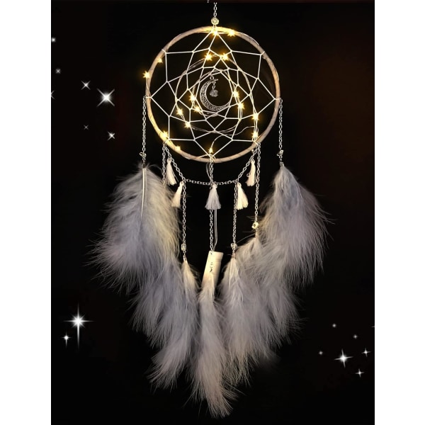 Small Dream Catcher with LED Light, Handmade Feather Dreamcatche