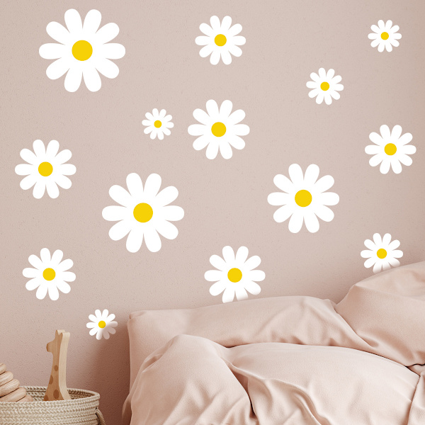 Barnrumsdekal - Vitt Daisy-mönster - Väggdekor - Bohème Vit