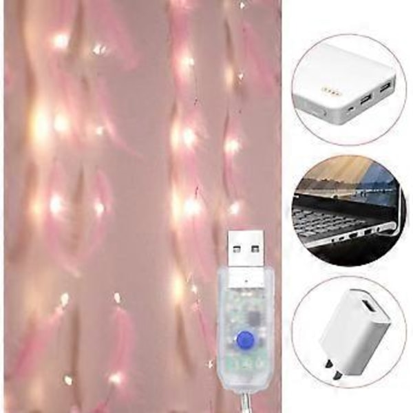 300 LED Rosfjädrar Fe Ljusslinga med 8 Ljuslägen Fjärrkontroll Romantisk Vägg Gardin Dekoration för Bröllop Födelsedagsfest Sovrum C
