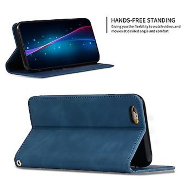 Retro Læderetui med Hudfornemmelse til iPhone 6S Plus & 6 Plus Navy Blue