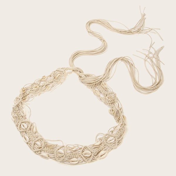 Kvinde Bohemian stil vævet skal bredskygget bælte (beige, tot