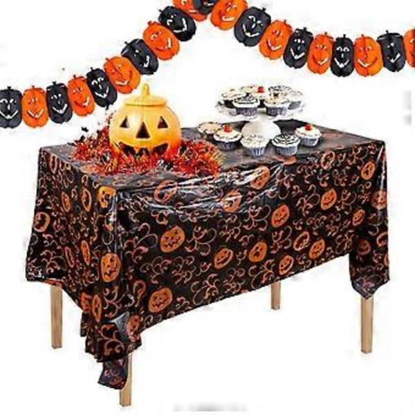Halloween Duk Bordduk Gresskar Edderkoppnett Flaggermus Plast Borddeksel Klær 220X130CM