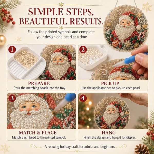 DIY Juleperlemaleri-sæt, Diamantkunst-ophæng til voksne, Vægophængs-sæt (Julemand) SantaClaus