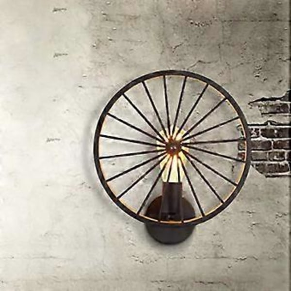 Hjulformet Væglampe Retro Industrielt Design Væglampeholder til Bar Café Restaurant Altan Korridor Uden Lyskilde Rustfarve