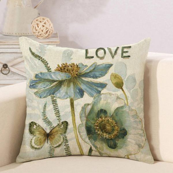 Set med 4 dekorative blomsterputetrekk 45 x 45 cm putetrekk C