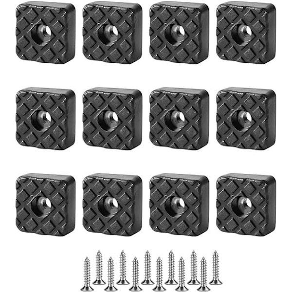 12 liukastumattomat kumijalat (30 mm), asennustarvikkeet mukana