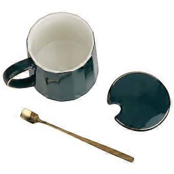 Söt Keramisk Kaffemugg Mjölk Tekopp för Hemmakontor med Lock och Sked, Present