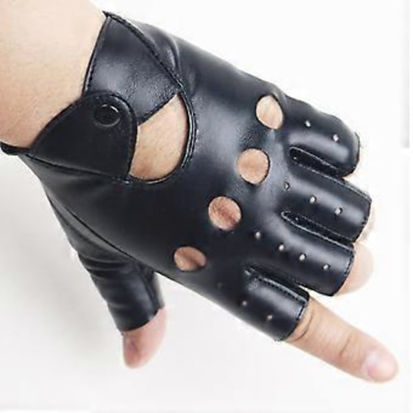 Sport Halvfingerhandske Fiskehandske för Män Kvinnor Tonåring Utomhus Körning Motorcykel PU Läder Cykel Fingerlös Handske Svart Black