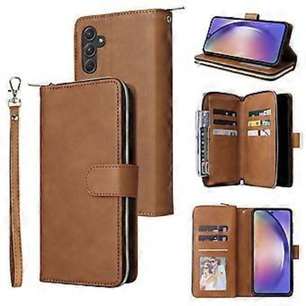 Til Samsung Galaxy A55 5G Etui Kortlommer Lynlås Læder Telefon Cover Style C