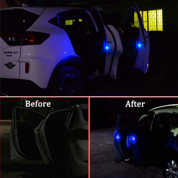 4PCS Universal trådlös bildörr (blå) LED-varningslampa, säker