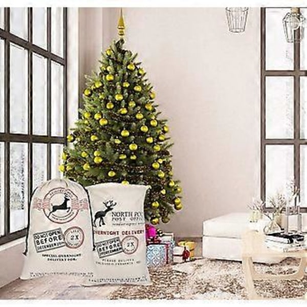 3 Stykker Julegavepose Julemannsekk Lerretspose med Snøring - Jul Elg Ekspress Leveringsposer Ekstra Stor Størrelse 70 X 50 Cm