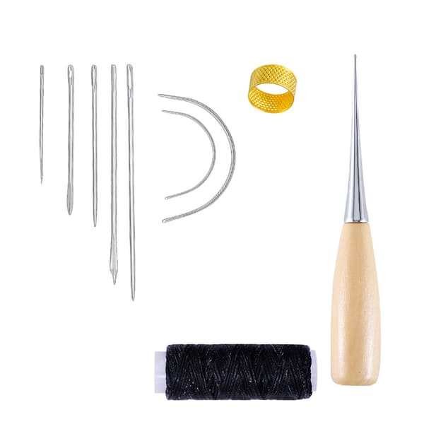 10 st Handsömnadsnålar Kit Canvas Lädernål med Vaxad