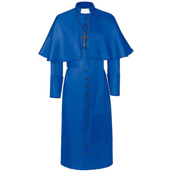 Medeltida Munk Trollkarl Präst Cosplay Kostym Med Halloween Liemannen Kappa - Rollspelsklädsel.XXL.blå Blue XXL