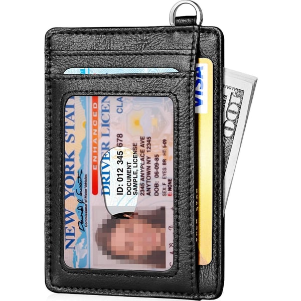 Svart smal minimalistisk plånbok, kreditkortshållare med anti RFID