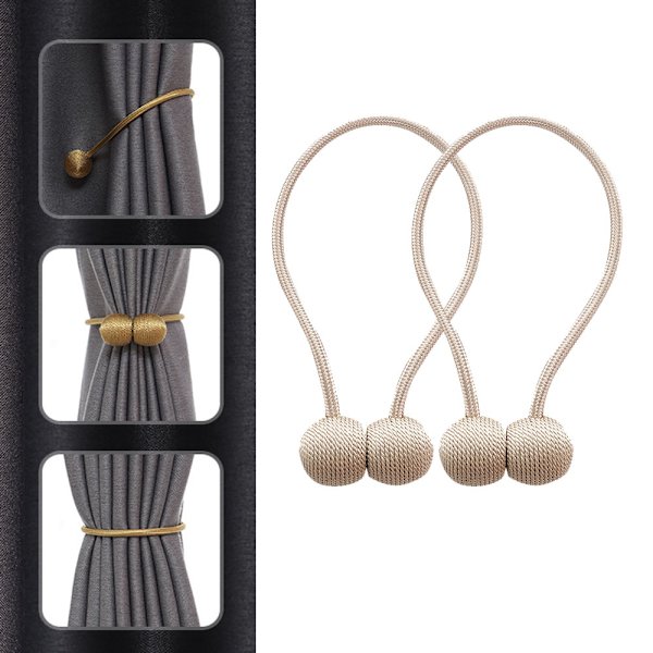 2 kappaletta (beige, noin 45 cm pitkä) Verhonpidikkeet Magneettiset Verhot