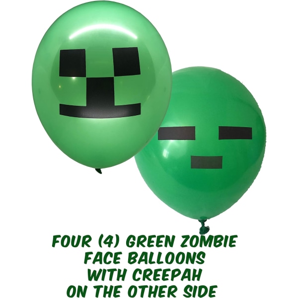 24-pack Pixel Miner Crafting Style Gamer Party Ballonger - La