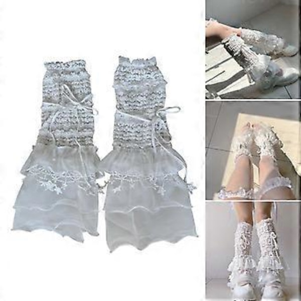 Dame Lagdelt Ruffle Blonde Leggvarmere Søte Knehøye Leggsokker Baggy Mansjetter Ankel Heap Sokker Mesh Utsvingte Legg Ermer