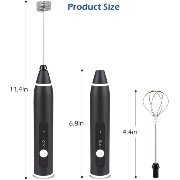 Oppladbar elektrisk melkeskummer med 2 visper i rustfritt stål,