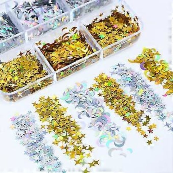 Hartsipaljetit Kiiltävät Kuu Tähti Glitter Epoksihartsin Täyttöön UV-Silikonimuotin Täyte DIY Kristallikäsitöihin Käsintehty