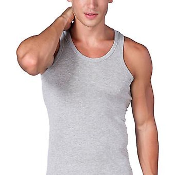 Ærmeløs tanktop til mænd, rund hals, slank pasform, blød bomuld, afslappet sportsvest til løb (LGrey) Grey L