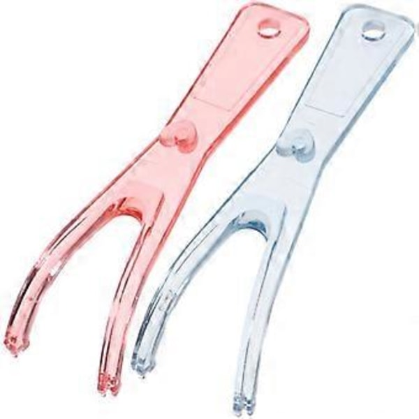 2 st Tandtrådshållare Tandtråd Med Inbyggd Spole Platt Tråd Tandtråd Ersättningsställ (Rosa + Blå)