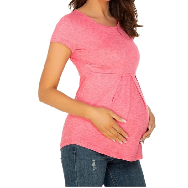 Kvinners Maternity Topp Kort og Lang Ermet Side Plissert Crew Ne