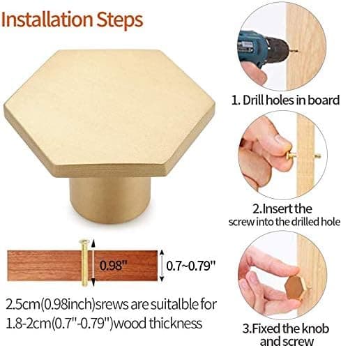 10 Stykker 21*30*34mm Solid Messing Sekskantede Knotter, Skapdør
