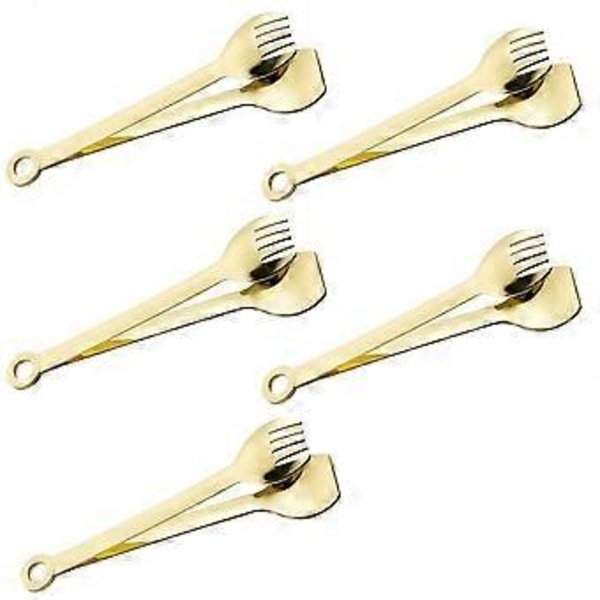 5 set guldpläterade små serveringstänger – mini aptitretaretänger av rostfritt stål, 15 cm, guld