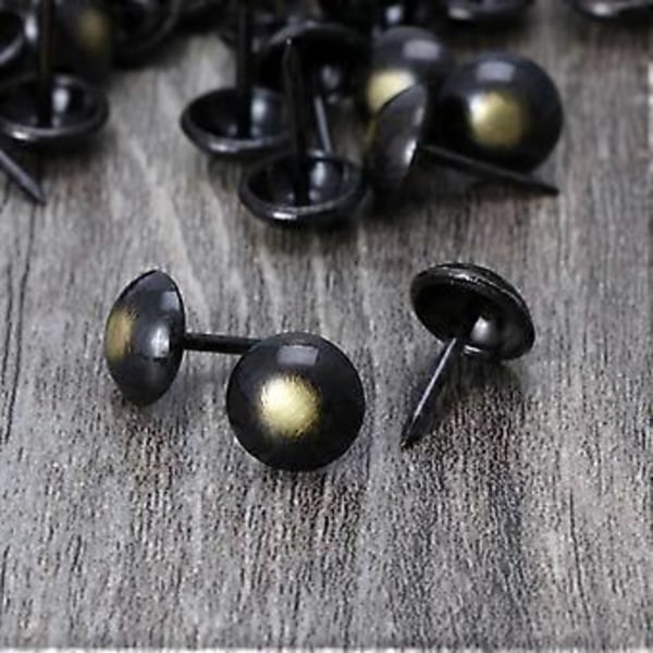 100 Stycken Antika Möbelspikar Runda Dekorativa Nubb Metall Tumspikar Sortimentskit för DIY Möbeldekor  Svart färg Paint black