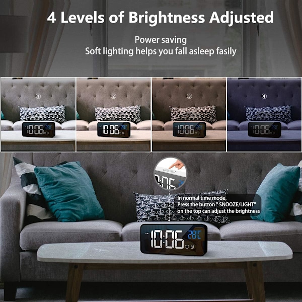 Digital väckarklocka, LED-väckarklocka med snooze-funktion, USB-driven