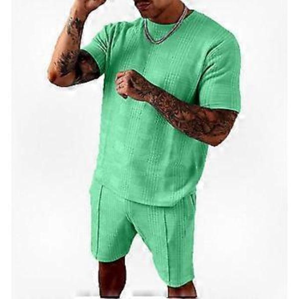 Herre Træningssæt 2 Dele, Træningsdragt med T-shirt og Shorts til Aktivt Brug green XL