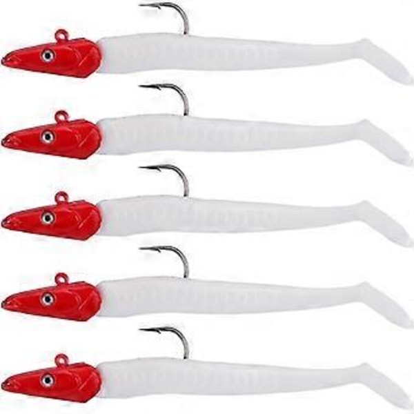Fiskehode Type Blykrok Mykt Agn T Hale Myk Fisk Tofarget Blyhode Sluk Mykt Agn (5 stk, Hvit, Rød)