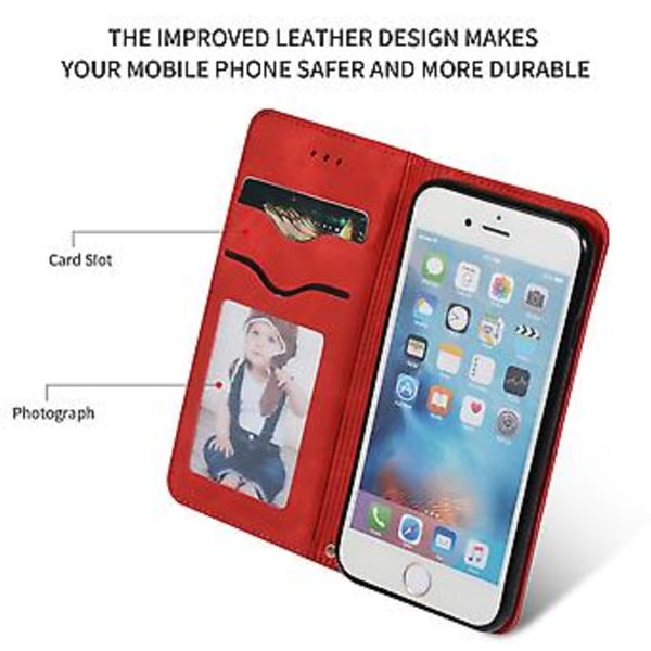 Retro Læderetui med Hudfornemmelse til iPhone 6S Plus & 6 Plus Red