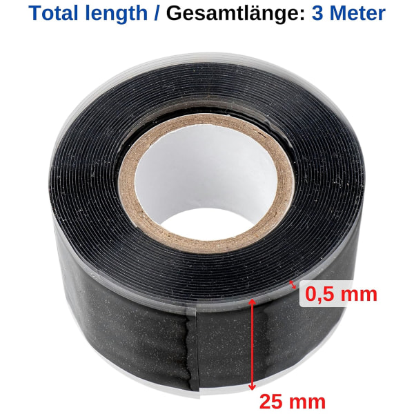 Isolerende og selvsammenføyende tape, L 3 meter x B 25 mm x H 0