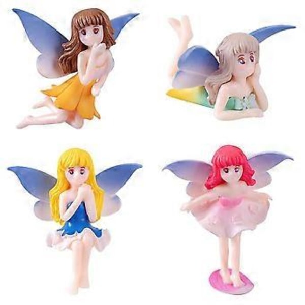 4 stk. Blomsterfe Miniatyr Feer Figurer Mini Fe Statue DIY Statue Bonsai Dekorasjon