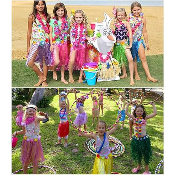 5 Set 25 Pcs Hawaiian Grass Hula Skirts Set Inkludera Blomster Halsband