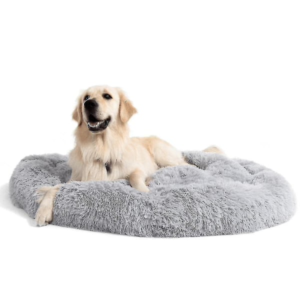 Vaskbar Beroligende Komfortabel Donut-stil Plysj Kjæledyr Katt Eller Hundeseng. 4XL 110cm. Lys Grå Light Grey 4XL